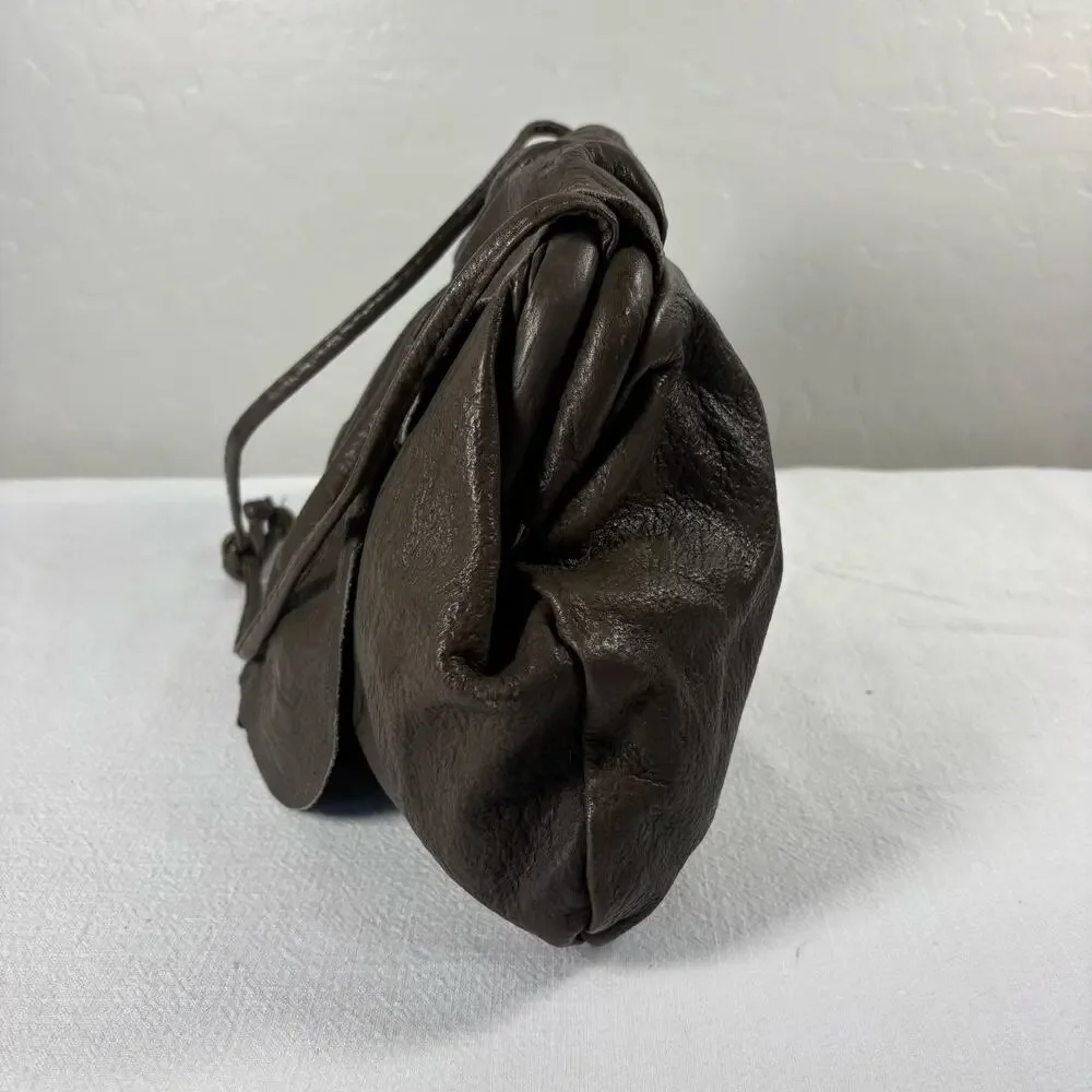 Vintage 1980s Marco Avane Brown Leather Sculptural Frame Shoulder Bag Minimalist